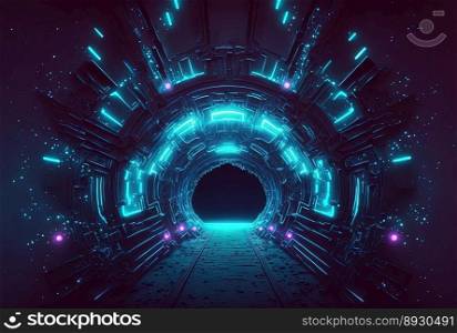 Futuristic Corridor Tech Background with Neon Glow