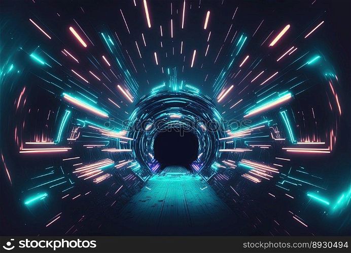 Futuristic Corridor Tech Background with Neon Glow