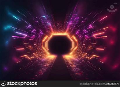 Futuristic Corridor Tech Background with Neon Light