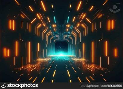 Futuristic Corridor Technology Background with Neon Glow