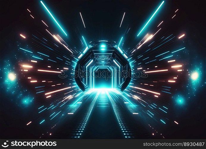 Futuristic Corridor Technology Background with Neon Light