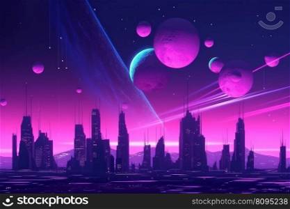 Futuristic cyber purple city. Modern town. Generate Ai. Futuristic cyber purple city. Generate Ai