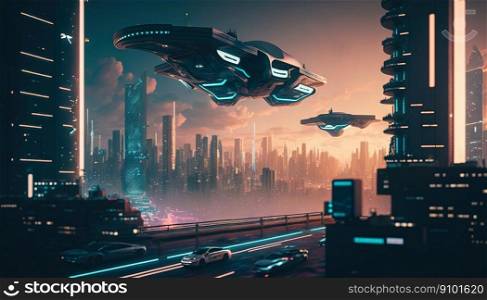 Futuristic cyberpunk digital high-tech city. Generative AI.. Futuristic cyberpunk digital high-tech city. Generative AI