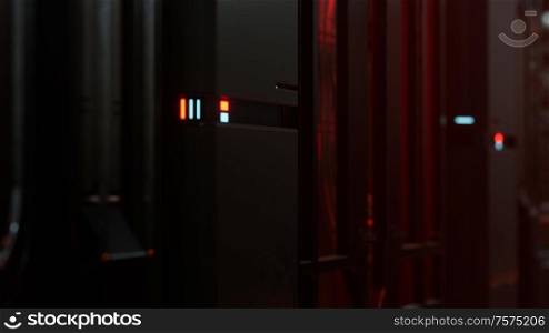 futuristic dark Data center with metal and lights