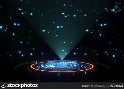 Futuristic Digital Technology HUD hologram portal podium stage spaceship 3D rendering