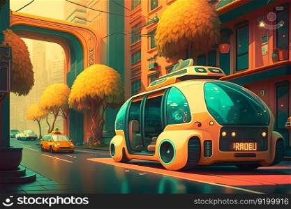 Futuristic electric car, taxi of the future. Neural network AI generated art. Futuristic electric car, taxi of the future. Neural network AI generated