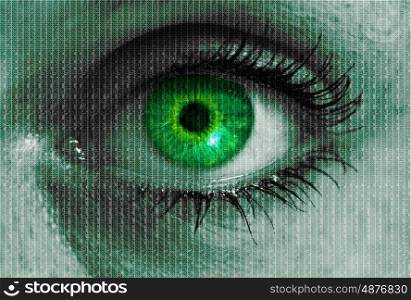 futuristic eye with matrix texture looking at viewer concept. futuristic eye with matrix texture looking at viewer concept.