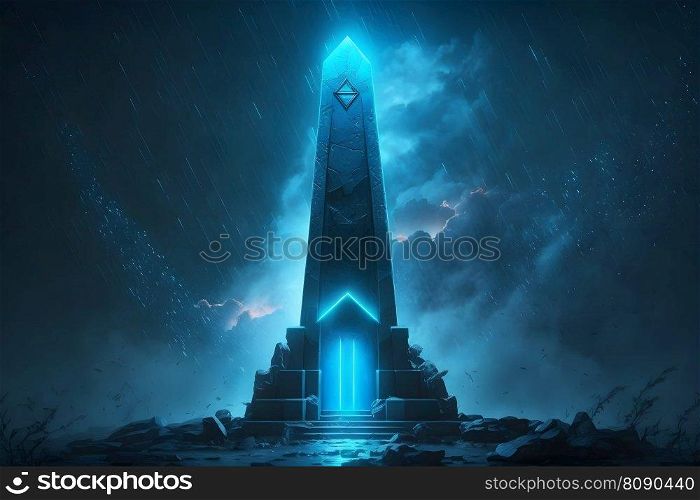 Futuristic fantasy ancient obelisk of fairytale civilization. Neural network AI generated art. Futuristic fantasy ancient obelisk of fairytale civilization. Neural network AI generated