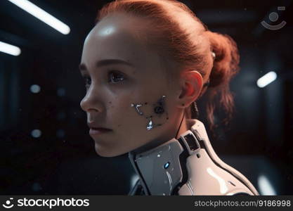 Futuristic female android with cybord technology created with generative AI technology