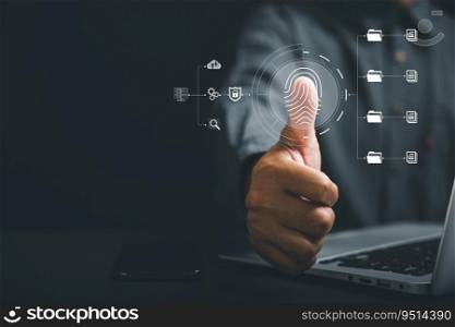 Futuristic fingerprint scanner ensuring global security and privacy. Cutting-edge technology for personal data protection. A glimpse into the future of biometric identification.