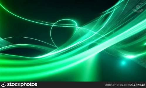Futuristic Green Glowing Waves, Captivating Abstract Wallpaper with Bokeh Lights. Generative AI.