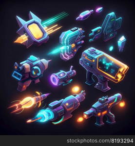 futuristic gun blaster video game ai generated. toy future, icon ray, design pistol futuristic gun blaster video game illustration. futuristic gun blaster video game ai generated