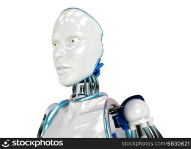 Futuristic humanoid robot on white background, 3D rendering