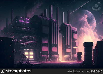 Futuristic industrial factory, alien base. Neural network AI generated art. Futuristic industrial factory, alien base. Neural network AI generated