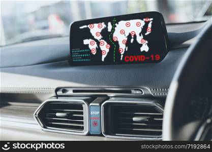 futuristic interface dashboard digital ai for driver scanning data map navigator for stop covid 19 virus covid-19 or corona protected Help protect For social distancing world and people stop virus