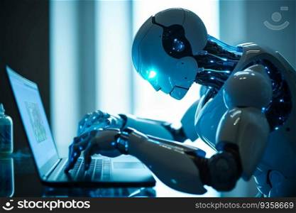 Futuristic Man AI Robot Equipped with Advanced Technology Focus on Helping to Complete Tasks Faster