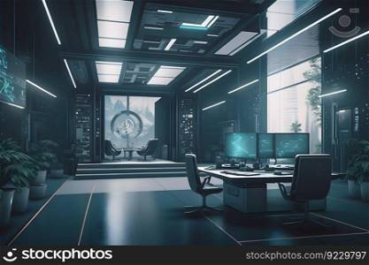 Futuristic meeting room interior, conference room, coworking. Modern Office. Neural network AI generated art. Futuristic meeting room interior, conference room, coworking. Modern Office. Neural network AI generated