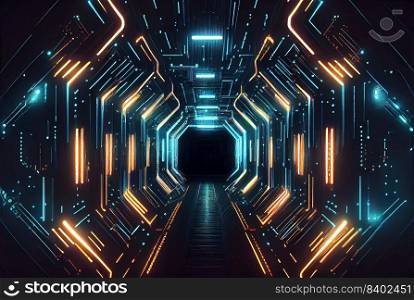 Futuristic Modern Abstract Background of Cyberpunk Themed Neon Glowing Corridor