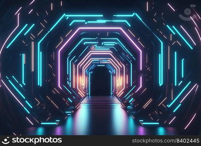 Futuristic Modern Abstract Background of Neon Light Corridor