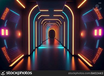 Futuristic Modern Abstract Background of Sci Fi Themed Neon Light Corridor