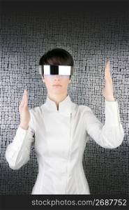 futuristic modern android businesswoman steel glasses portrait