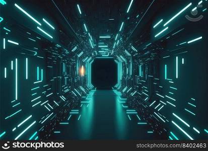 Futuristic Modern Backdrop of Cyberpunk Themed Neon Glowing Tunnel