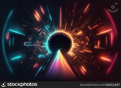 Futuristic Modern Backdrop of Cyberpunk Themed Neon Glowing Tunnel