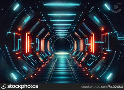 Futuristic Modern Background of Neon Glowing Corridor