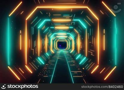 Futuristic Modern Background of Neon Light Corridor