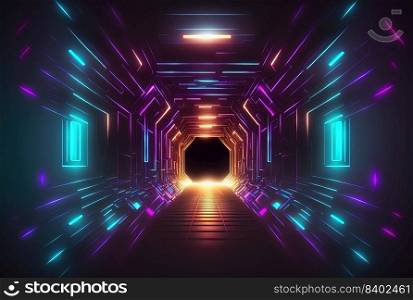 Futuristic Modern Background of Neon Light Tunnel