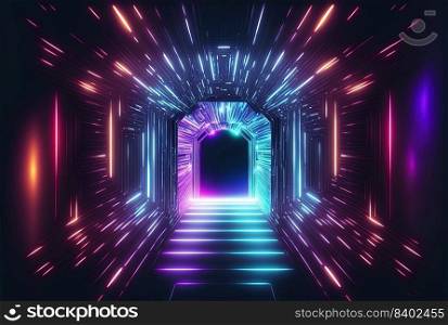Futuristic Modern Background of Space Station Neon Light Tunnel Themed