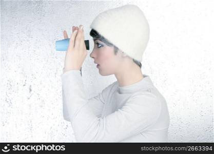 futuristic modern fashion woman blue binocular winter trendy