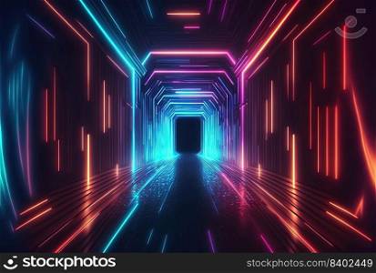 Futuristic Modern Technology Background of Neon Glowing Corridor