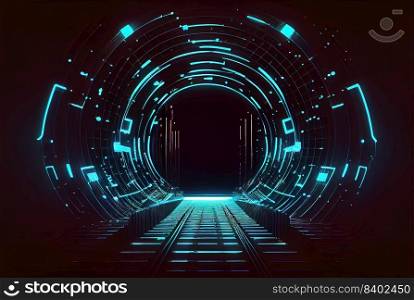 Futuristic Modern Technology Background of Neon Glowing Tunnel