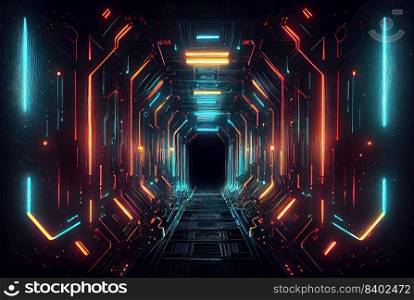 Futuristic Modern Technology Background of Neon Light Corridor