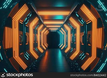 Futuristic Modern Technology Background of Neon Light Tunnel