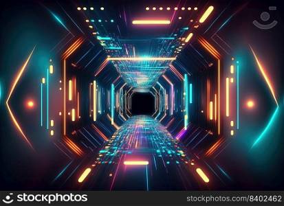 Futuristic Modern Technology Background of Neon Light Tunnel