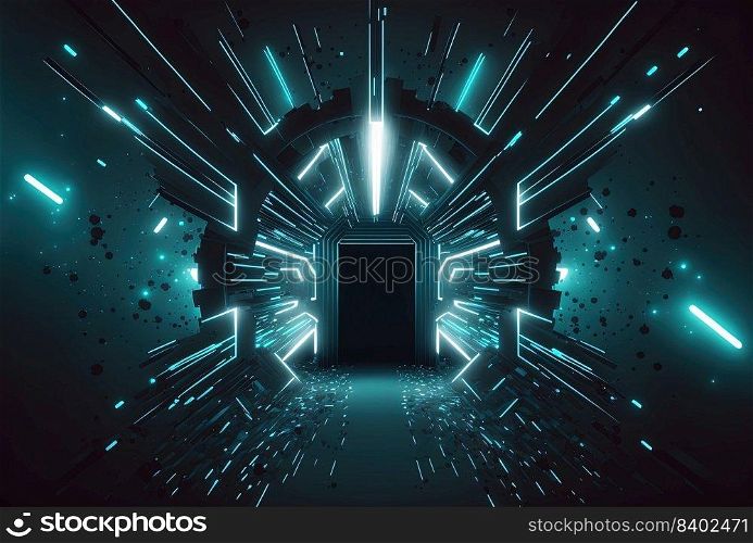 Futuristic Modern Technology Background of Space Station Themed Neon Light Tunnel