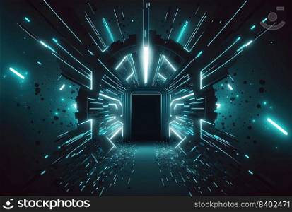 Futuristic Modern Technology Background of Space Station Themed Neon Light Tunnel