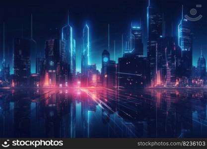 Futuristic neon city. Street future scene. Generate Ai. Futuristic neon city. Generate Ai