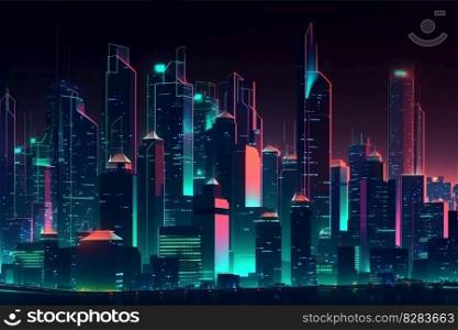 Futuristic neon megapolis. Digital business. Generate Ai. Futuristic neon megapolis. Generate Ai
