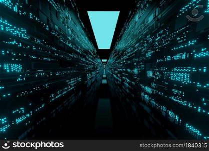 Futuristic network Data Center Servers and Supercomputers background 3D rendering