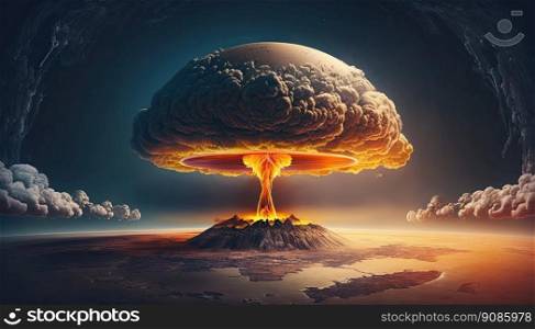 Futuristic nuclear explosion, future, war, dark background. Generative AI