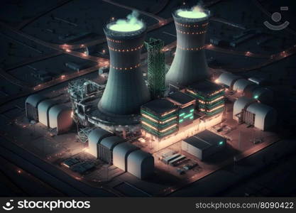 Futuristic nuclear power plant. Neural network AI generated art. Futuristic nuclear power plant. Neural network AI generated