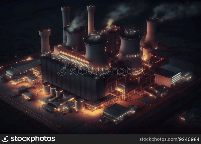 Futuristic nuclear power plant. Neural network AI generated art. Futuristic nuclear power plant. Neural network AI generated