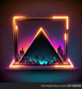 Futuristic of neon glowing in square shape of cityscape. Concept of colorful cyberpunk in building view with digital design. Finest generative AI.. Futuristic of neon glowing in square shape of cityscape view.