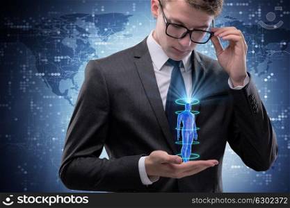 Futuristic remote diagnostics concept with businessman