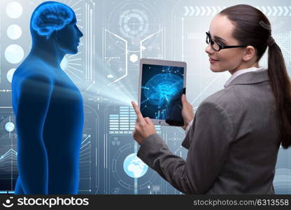 Futuristic remote diagnostics concept with businesswoman