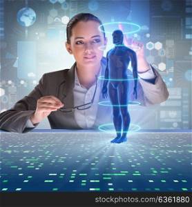 Futuristic remote diagnostics concept with businesswoman