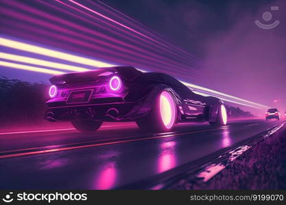 Futuristic retro wave synth wave car. Neural network AI generated art. Futuristic retro wave synth wave car. Neural network AI generated